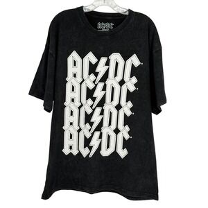 AC/DC‎ T-Shirt Black Mineral Wash Stacked Logo Graphic Tee XL
